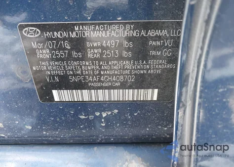 2016 Hyundai Sonata Sport from USA, damaged, VIN 5NPE34AF4GH408702
